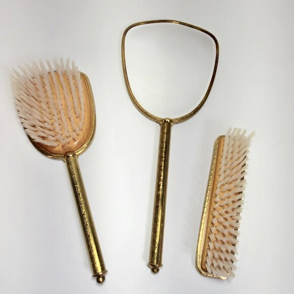 Vintage Petit Point Vanity Set 3-Piece Mirror & Brush Set (Made in England) - Picture 3 of 13